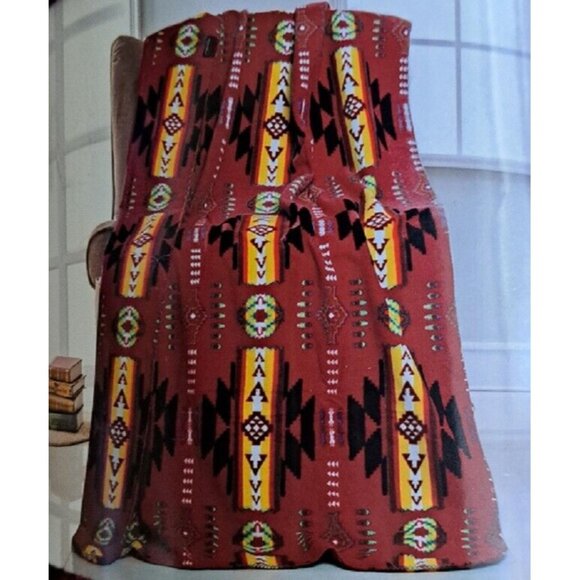 New Burgundy Red 50x60 Southwest Aztec Fleece Throw Gift Blanket Reversible SOFT - Picture 1 of 2